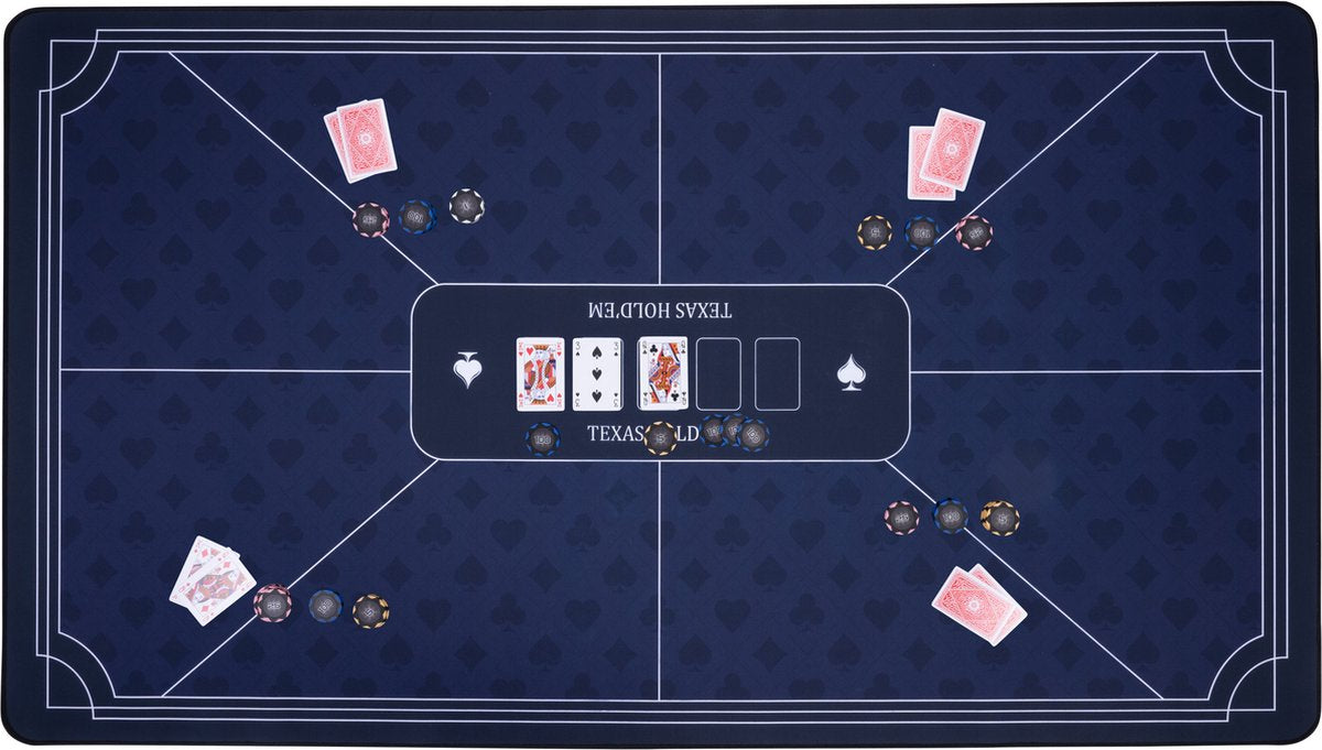 Longfield pokerkleed blauw 140x80 cm - polyester rubber - glad speeloppervlak - poker dobbel accessoire - engelhart