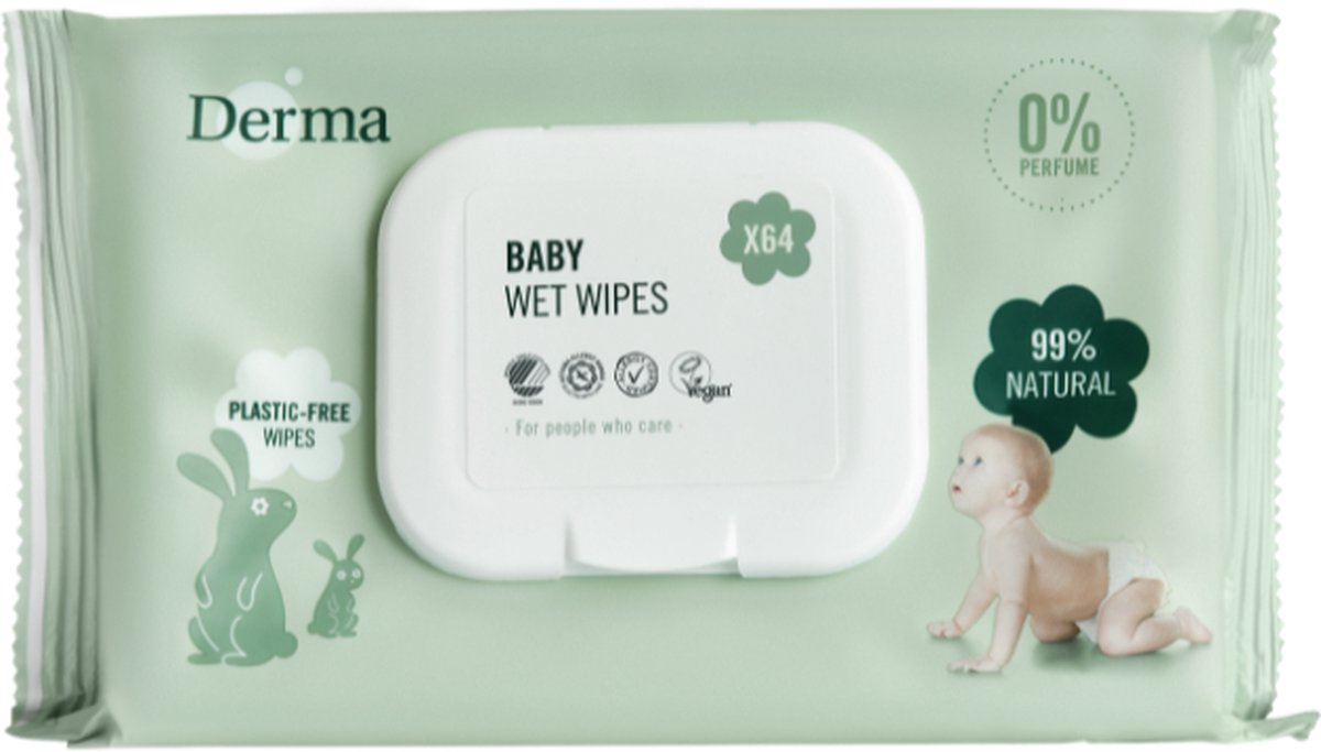 Derma eco baby - salviette per neonati - 64 pezzi - senza profumo - ipoallergenico - pelle sensibile