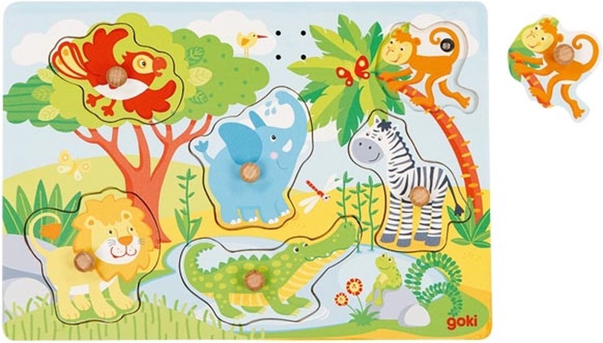 Goki Wooden Nick Puzzle Zoo con suono, 6st.