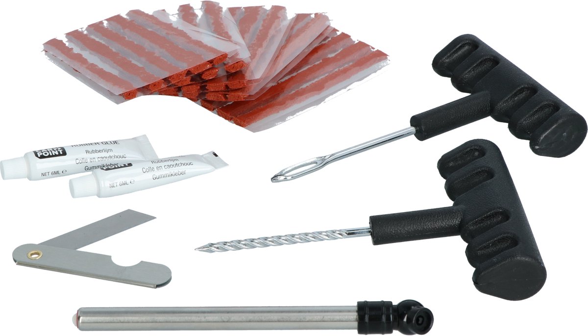 Set per riparazione pneumatici Carpoint da 31 pezzi - con 25 tappi - incluso manometro per pneumatici - in pratica custodia