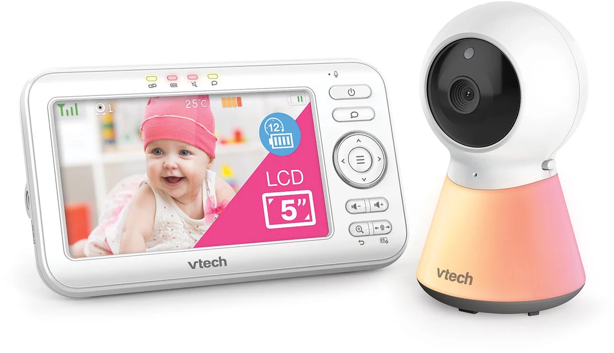 Vtech vm5254 babyfoon met camera - 5 inch scherm - adaptief nachtlampje - terugspreekfunctie