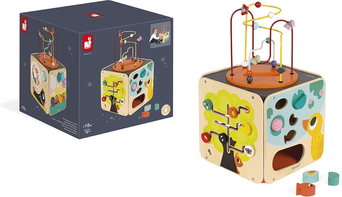 Janod - cubo de actividades de madera - con lazo