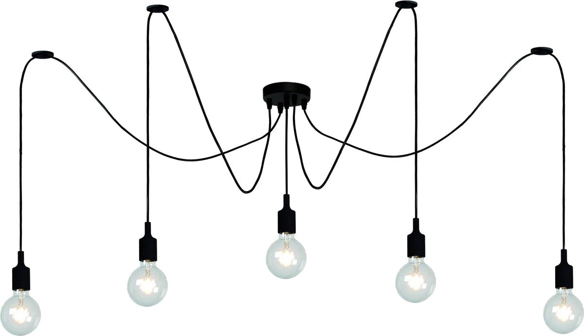 Lucide fix - lampada a sospensione - 5xe27 - adatta per loft e soffitti alti - nera