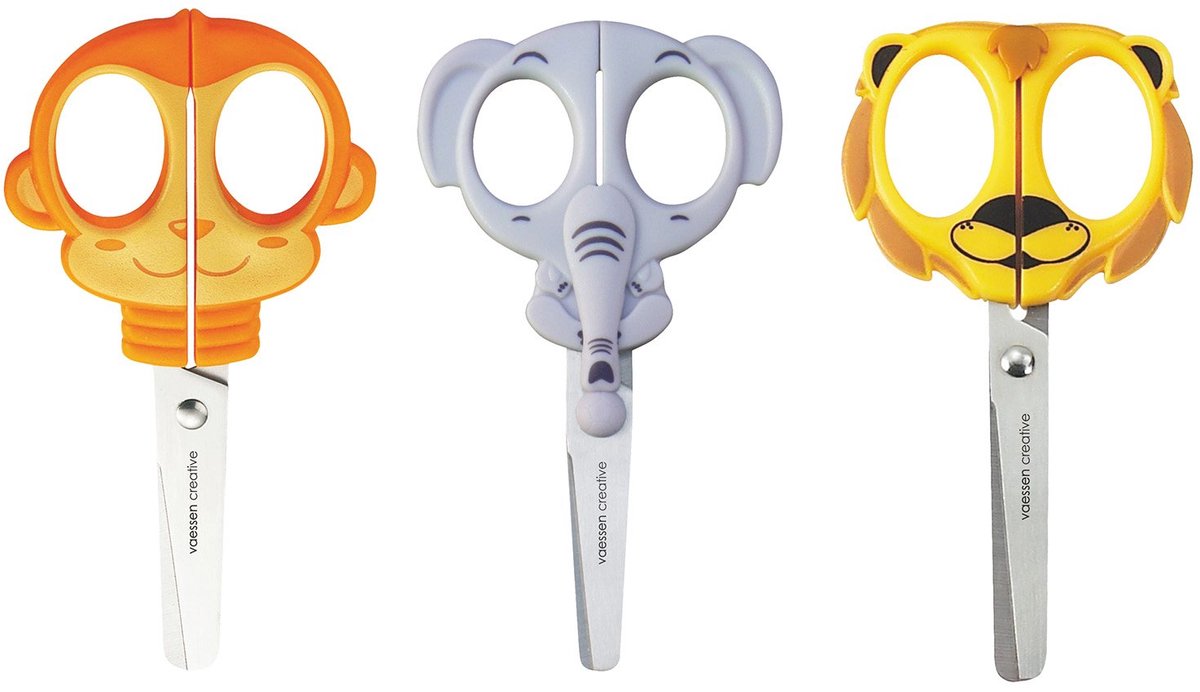 Vaessen creative kinderschaar set - 3 st. - linkshandig rechtshandig - met dieren design