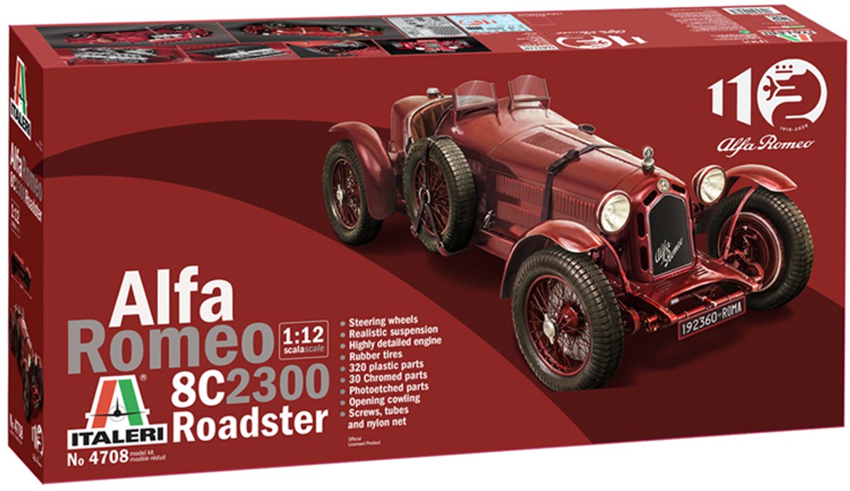 Italeri model kit veicoli militari - 4708 alfa romeo 8c 2300 roadster plastica - 1:12 - modellismo