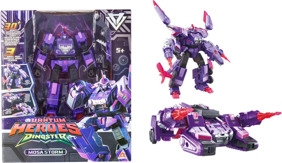 Quantum heroes dinoster dinoster - figuras de robots 2 en 1 - robots transformables - 22cm - mosa storm