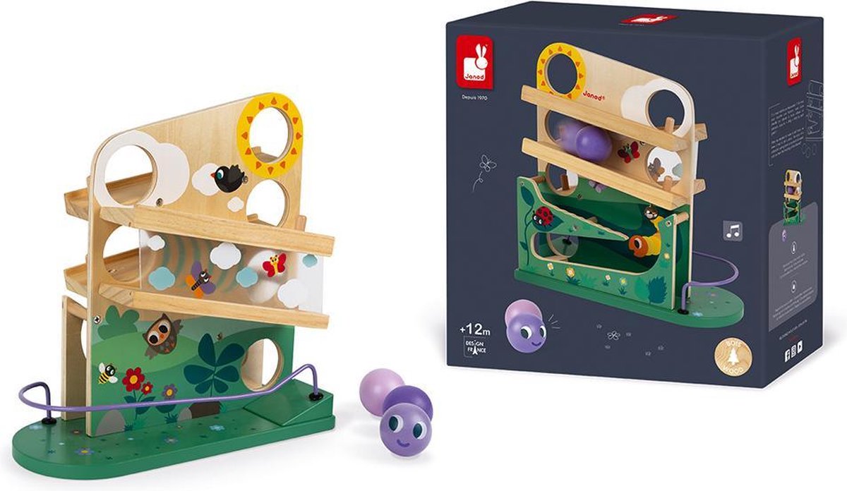 Janod - pista de bolas de madera con campana - oruga