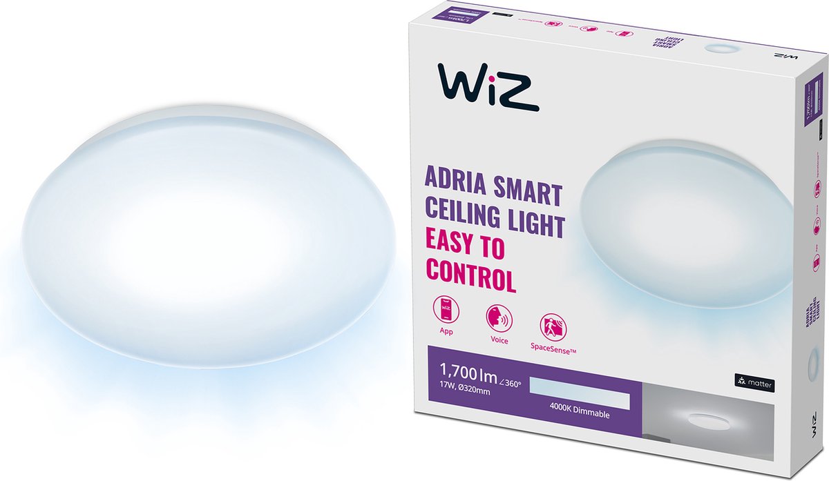 Lámpara de techo Wiz adria - luz blanca fría - iluminación LED inteligente - LED integrado - 17w - blanco - wi-fi