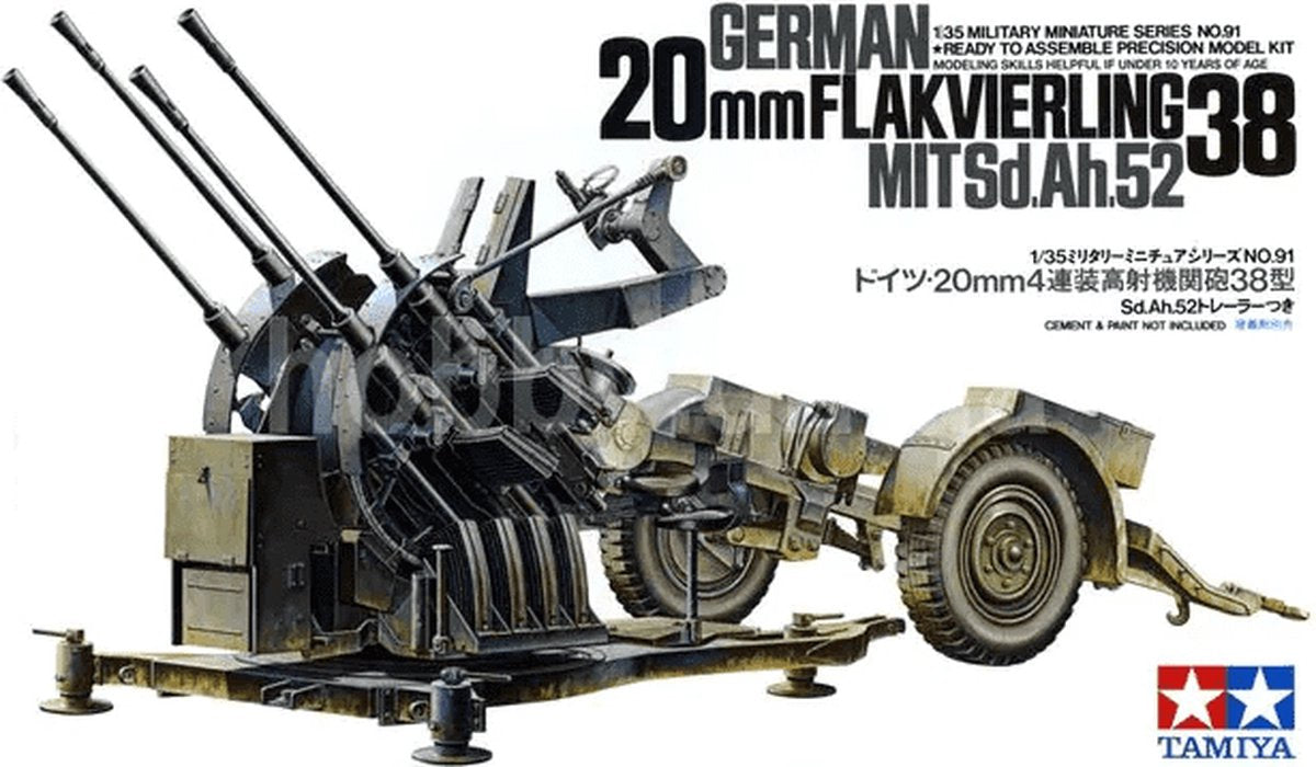Tamiya modelbouwpakket militaire voertuigen - 35091 german 20mm flakvierling 38 plastic - 1:35 - modelbouw