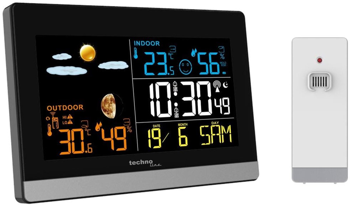 Stazione meteo Nexttime technoline ws 6455 144x96x38mm nero argento display LCD