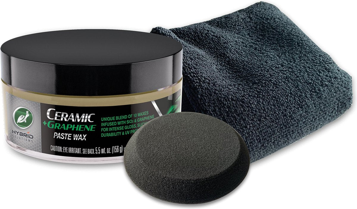Cera en pasta de grafeno cerámico Turtle Wax - mezcla única de 10 ceras - para una suavidad increíble - minimiza los remolinos - incluye paño de microfibra y almohadilla aplicadora - 156gr