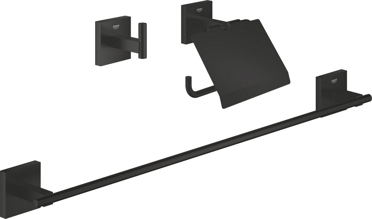 Set di accessori da bagno 3 in 1 Grohe Quickfix Start Cube - nero opaco