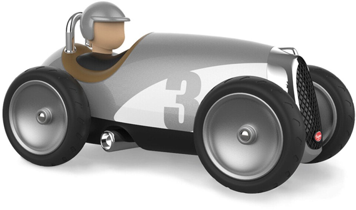 Baghera speelgoedauto - racing car zilver - vintage - in geschenkdoos - 1 jaar