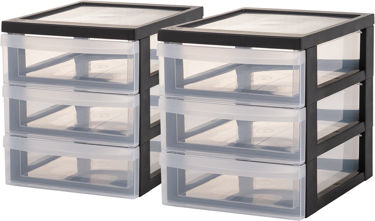 Cassettiera design Iris a5 - 3 cassetti - 3 x 2 l - plastica - nero trasparente - 2 pezzi
