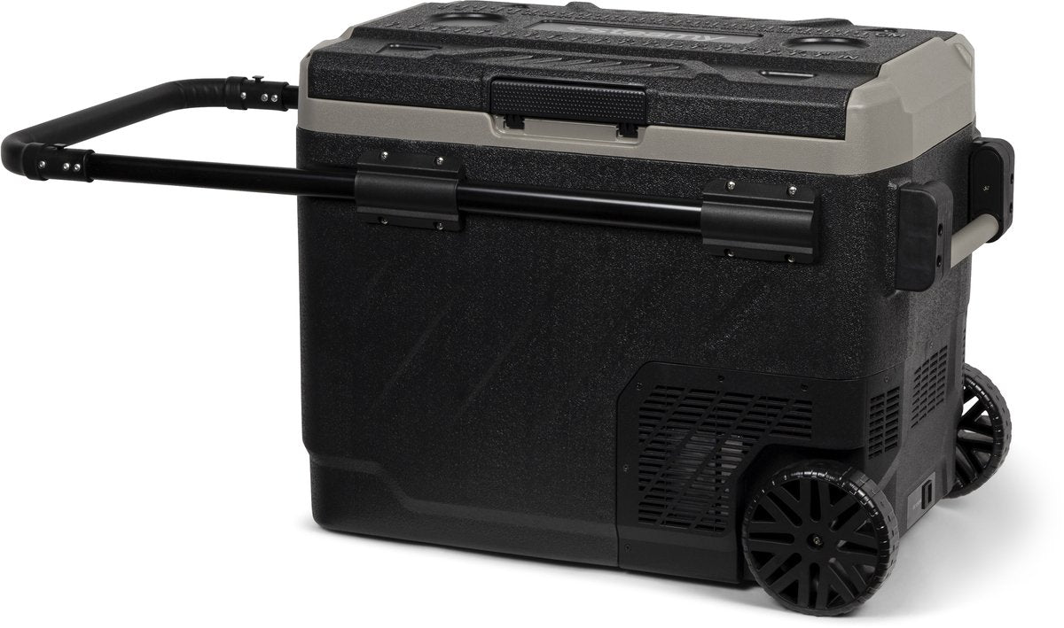 Frigo portatile con compressore elettrico a rulli Steamy-e dual zone su ruote - dual zone - 49 litri - 12v e 230v - per auto e campeggio - nero
