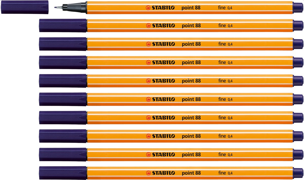 Stabilo point 88 - fineliner premium - fine 0,4 mm - blu notte - scatola da 10 pezzi