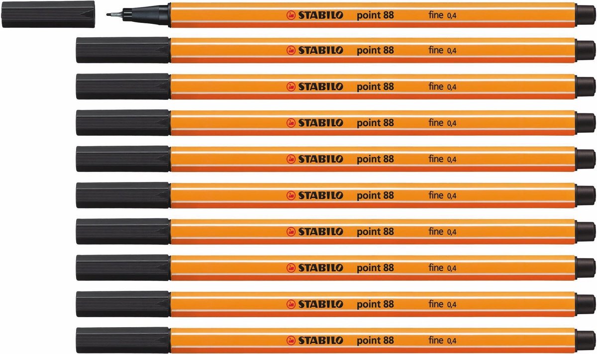 Stabilo point 88 - fineliner premium - fine 0,4 mm - nero - scatola da 10 pezzi