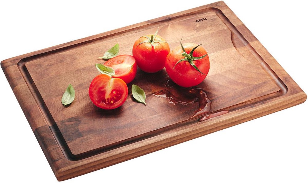 Gefu enno snijplank met sapgeul – 37 x 25 cm – europees walnotenhout – dubbelzijdig – antibacterieel