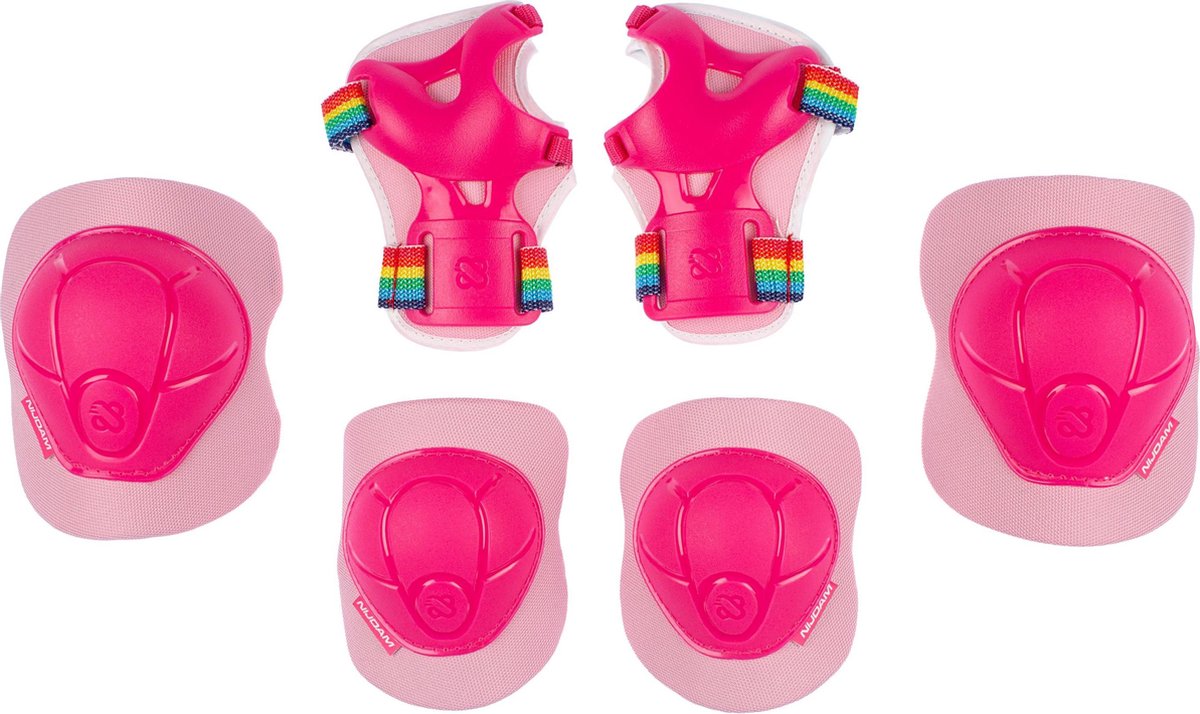 Set di protezioni per pattini Nijdam per bambini - arcobaleni rosa - rosa bianco - s