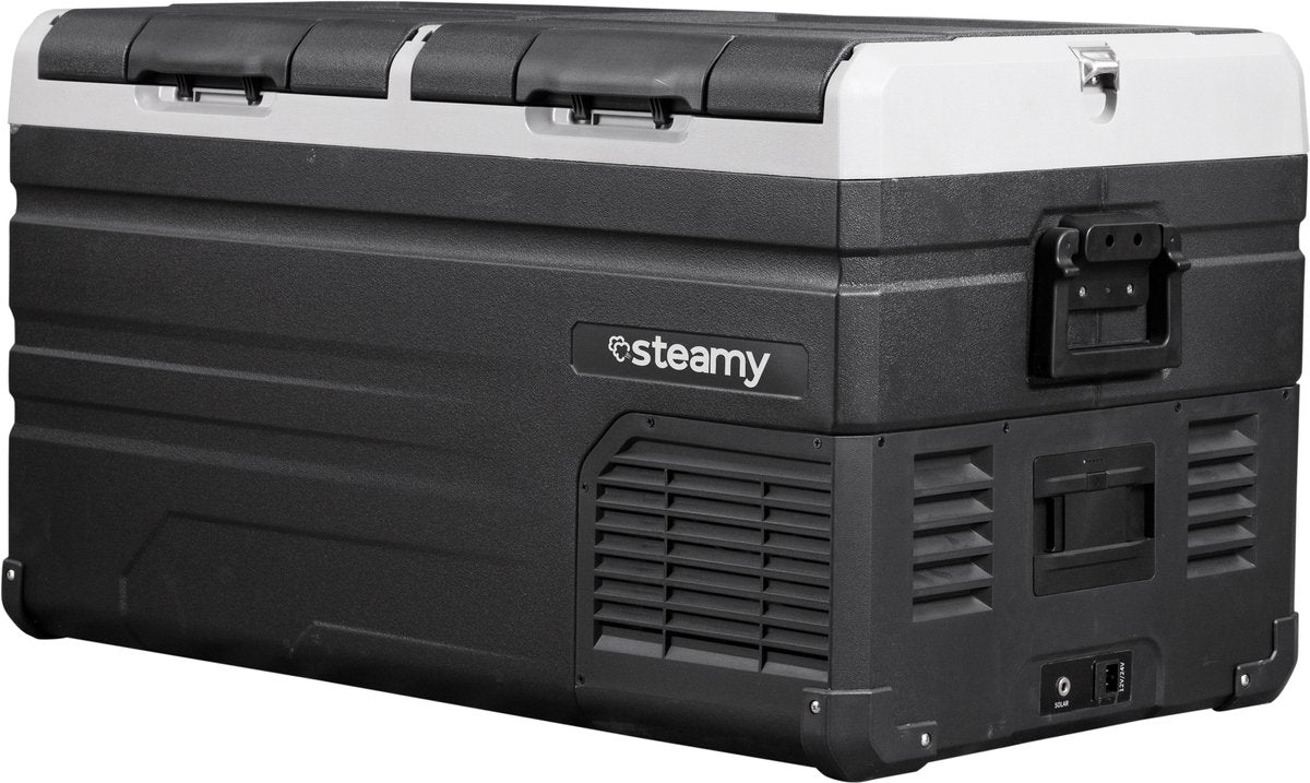 Frigo portatile a compressore elettrico Steamy-e dual zone - dual zone - 72 litri - 12v e 230v - per auto e campeggio - nero
