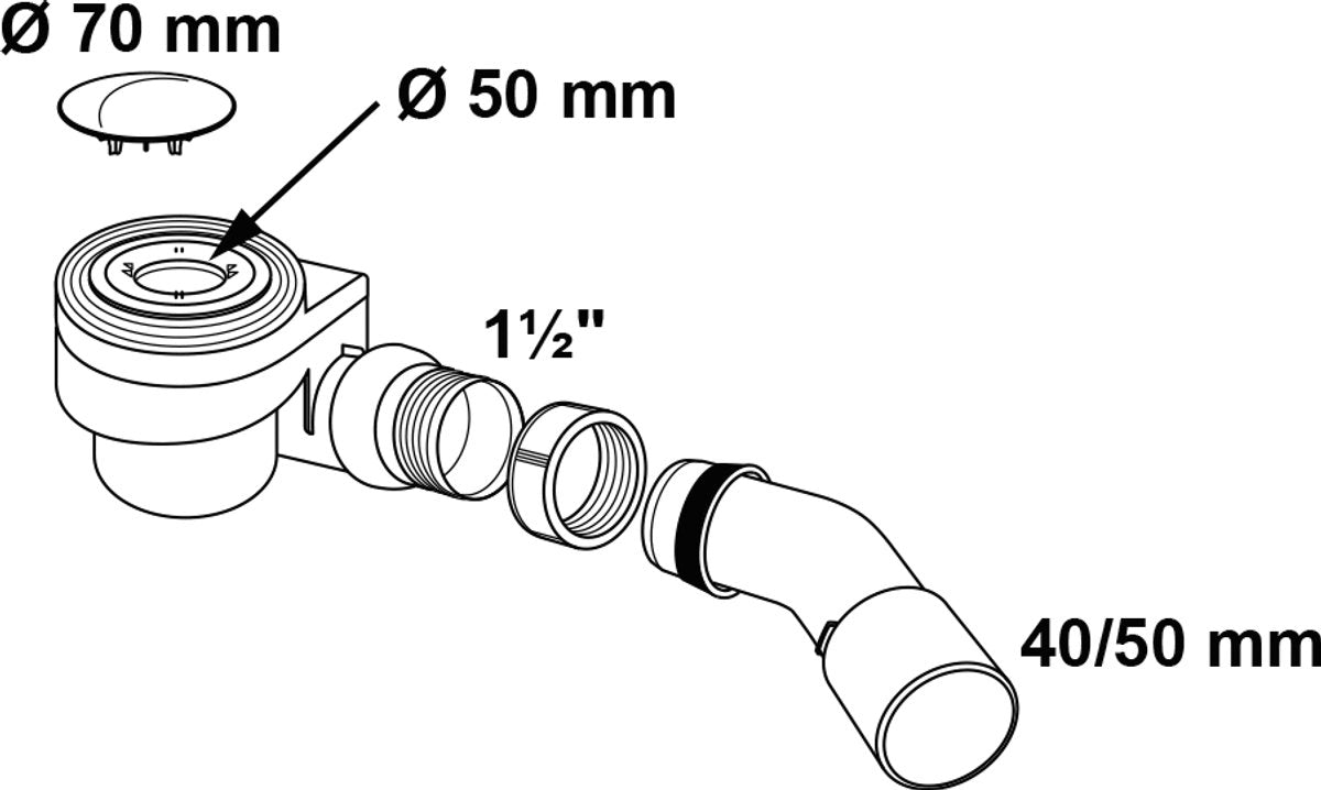 Scarico per doccia e vasca Kirchhoff in PP 50 mm, cromato, 1 1 2 x 40 50 mm, con coperchio, 70 mm