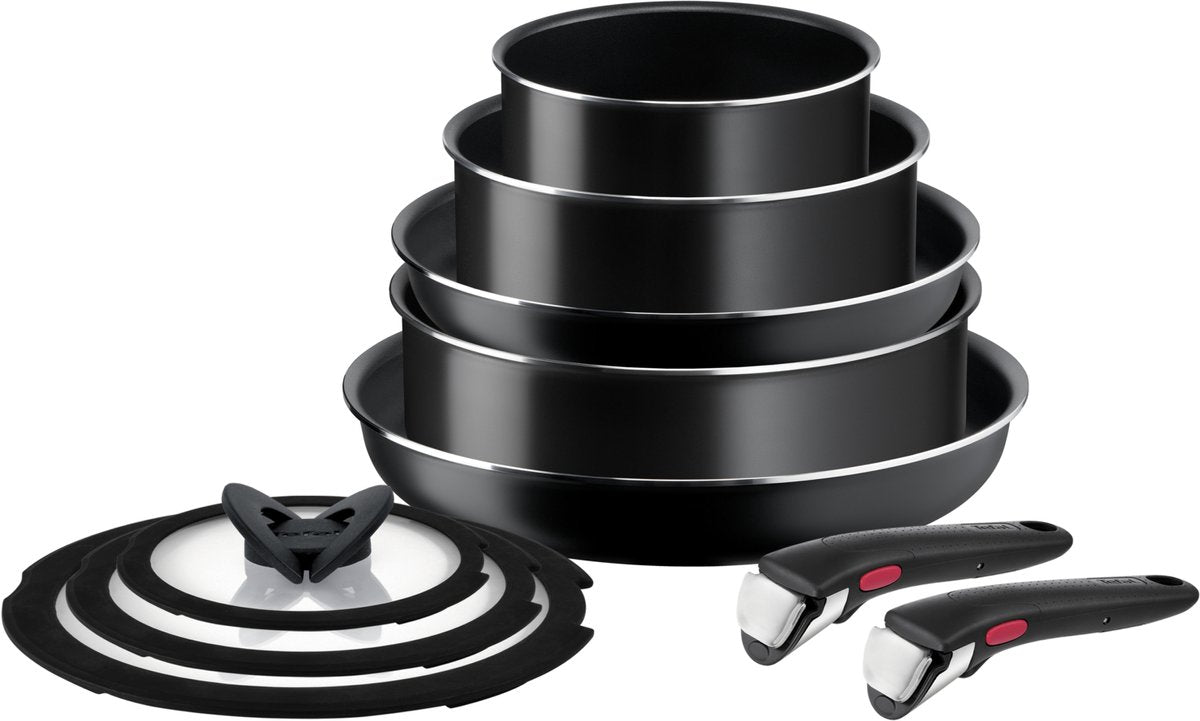 Tefal ingenio easy cook clean - juego de sartenes - 10 piezas - no apto para inducción - apilable - mango extraíble