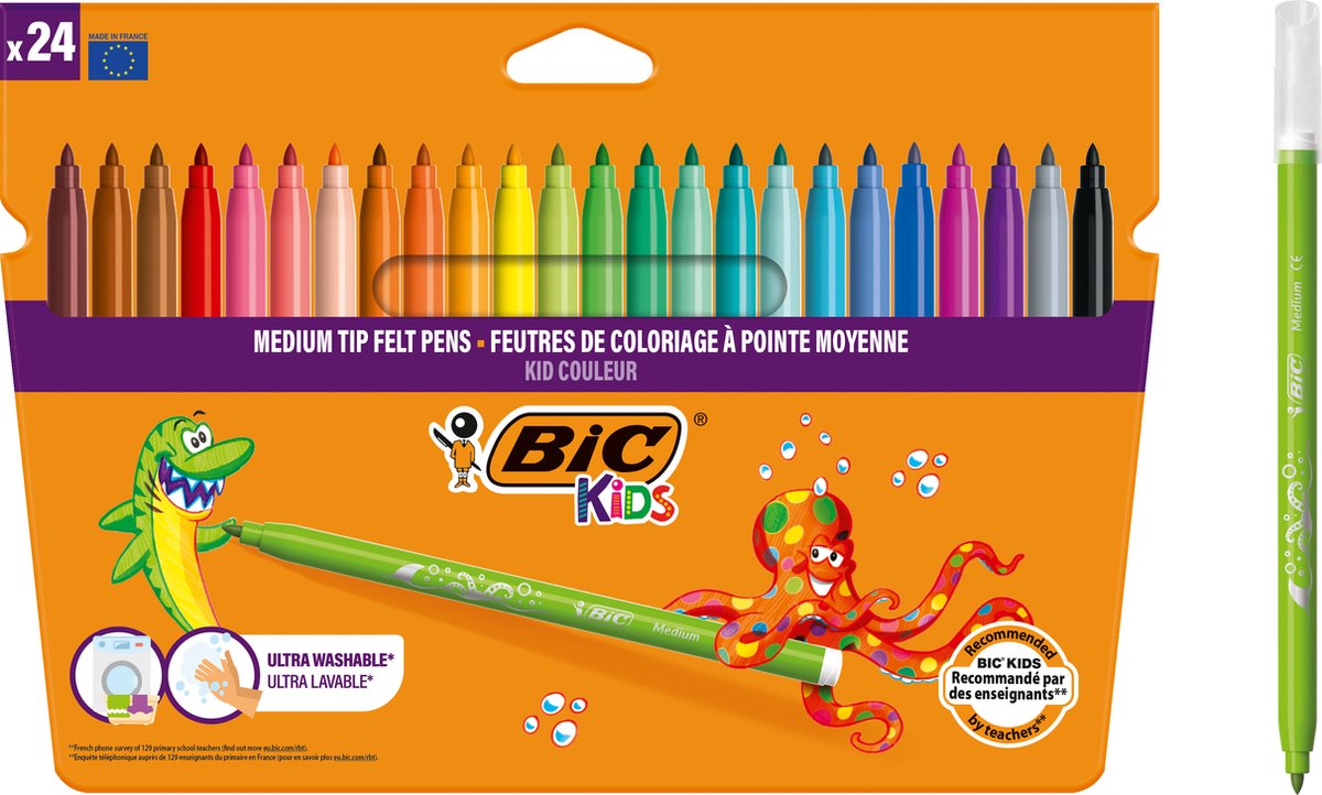 Bic kid couleur ultra - pennarello - cancellabile - bambini - 24 pezzi