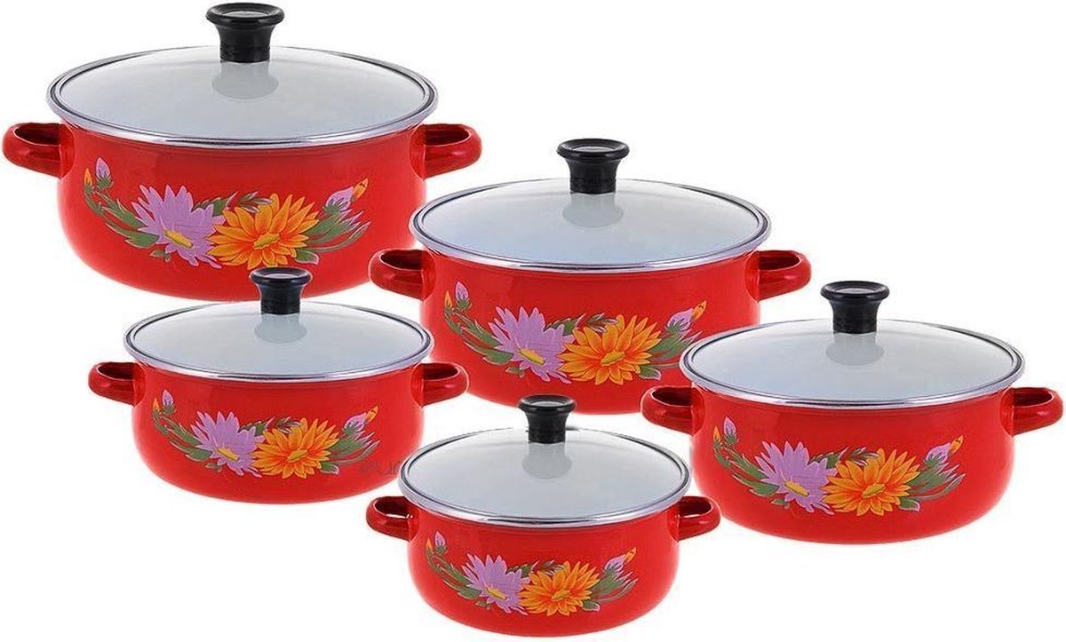 Klausberg 7170 - Set padelle 10 pezzi - smalto - rosso
