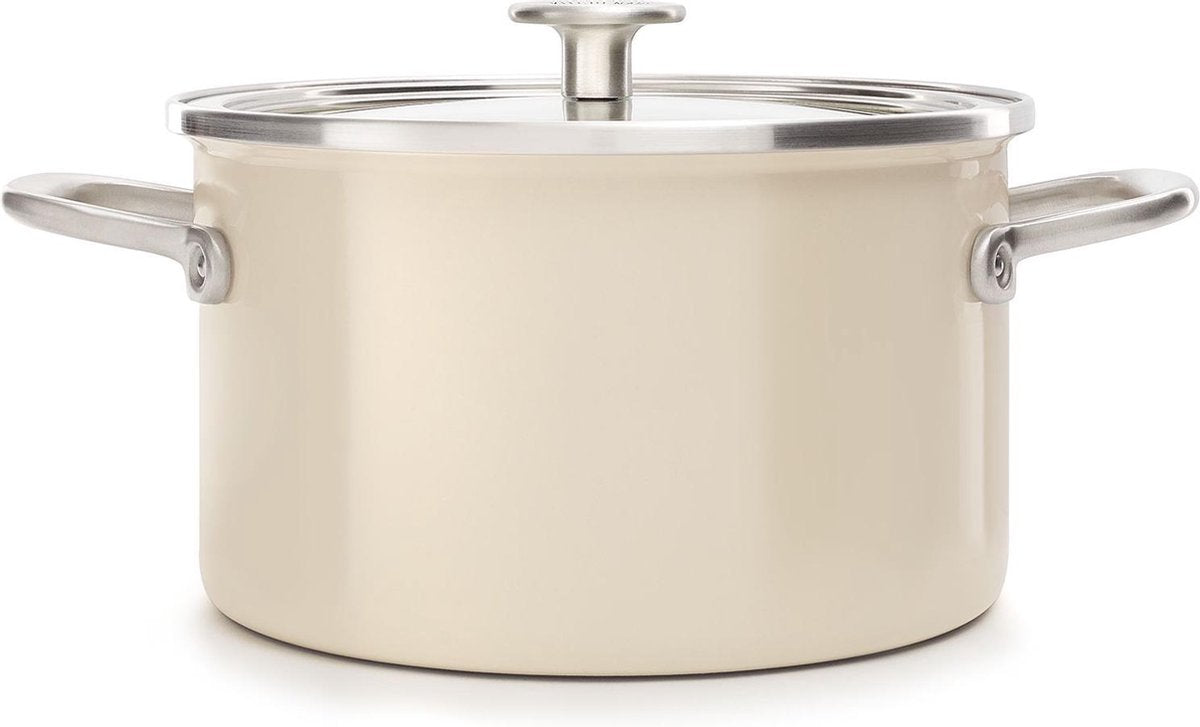 Pentola Kitchenaid con nucleo in acciaio smaltato 24 cm 6 l - bianco mandorla - induzione - senza pfas