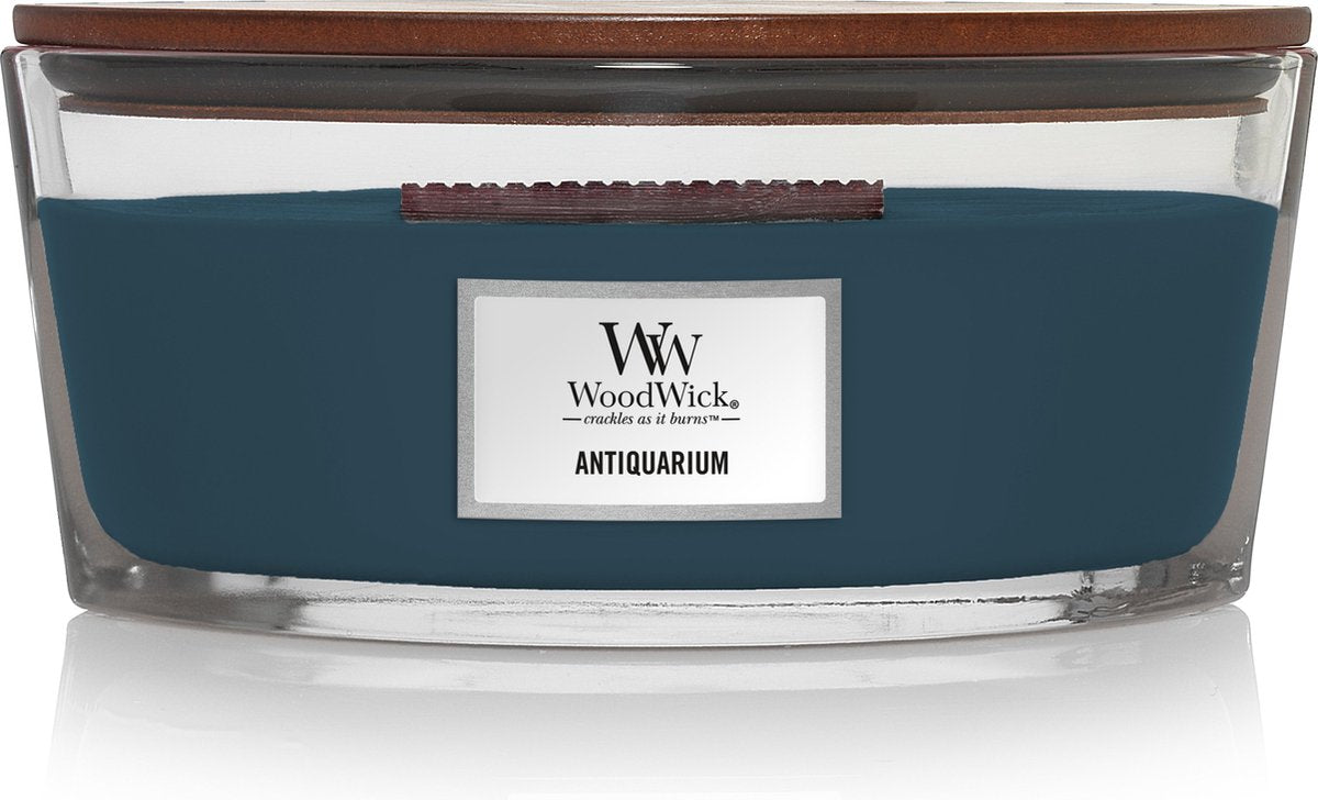 Vela perfumada Woodwick Heartwick Flame Ellipse - Antiquarium - 50 horas de combustión