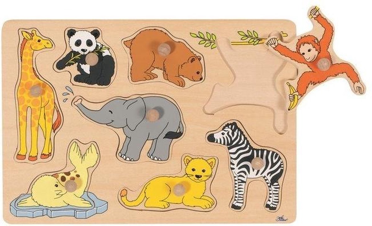 Goki Wooden Nick Puzzle Wild Young Animals, 8st.