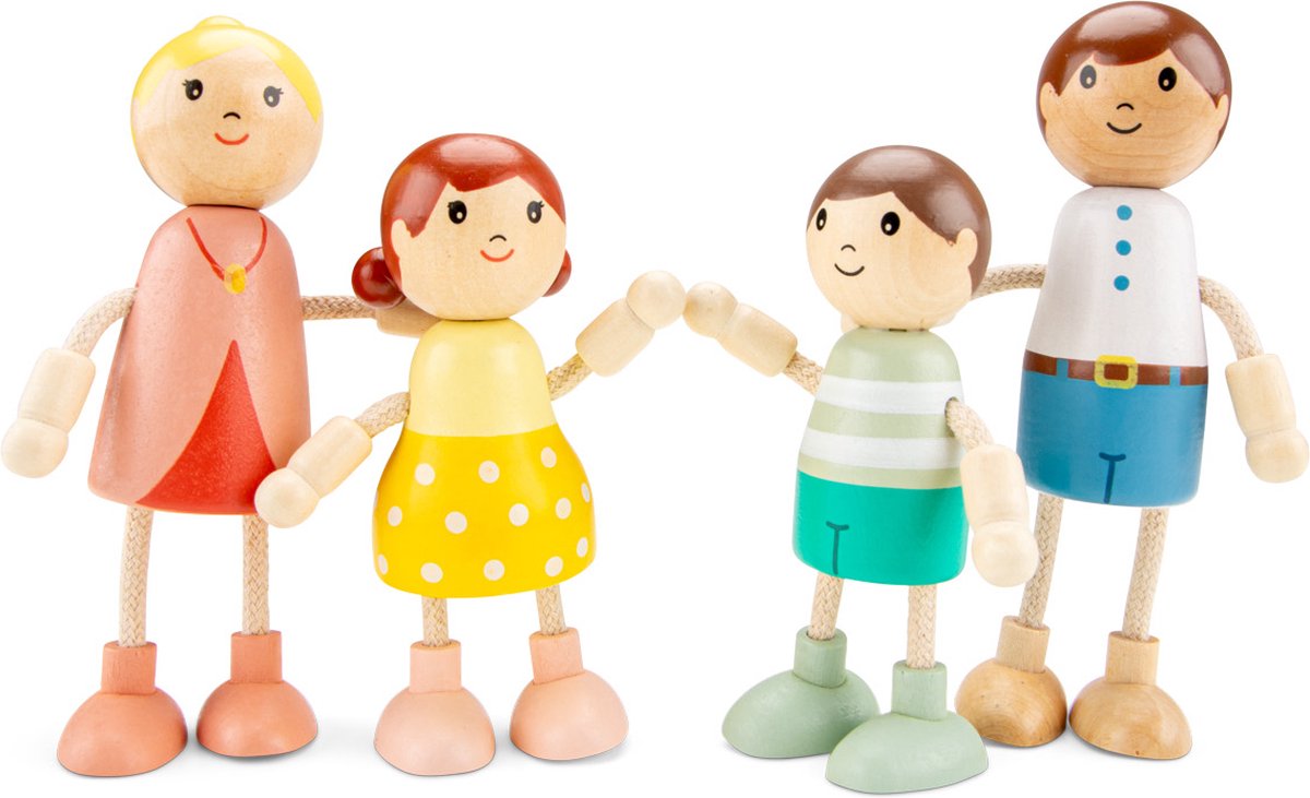 Woet ® wooden dollhouse dolls - family of 4 dolls - flexible dolls for dollhouse - fsc - role play toys - from 3 years