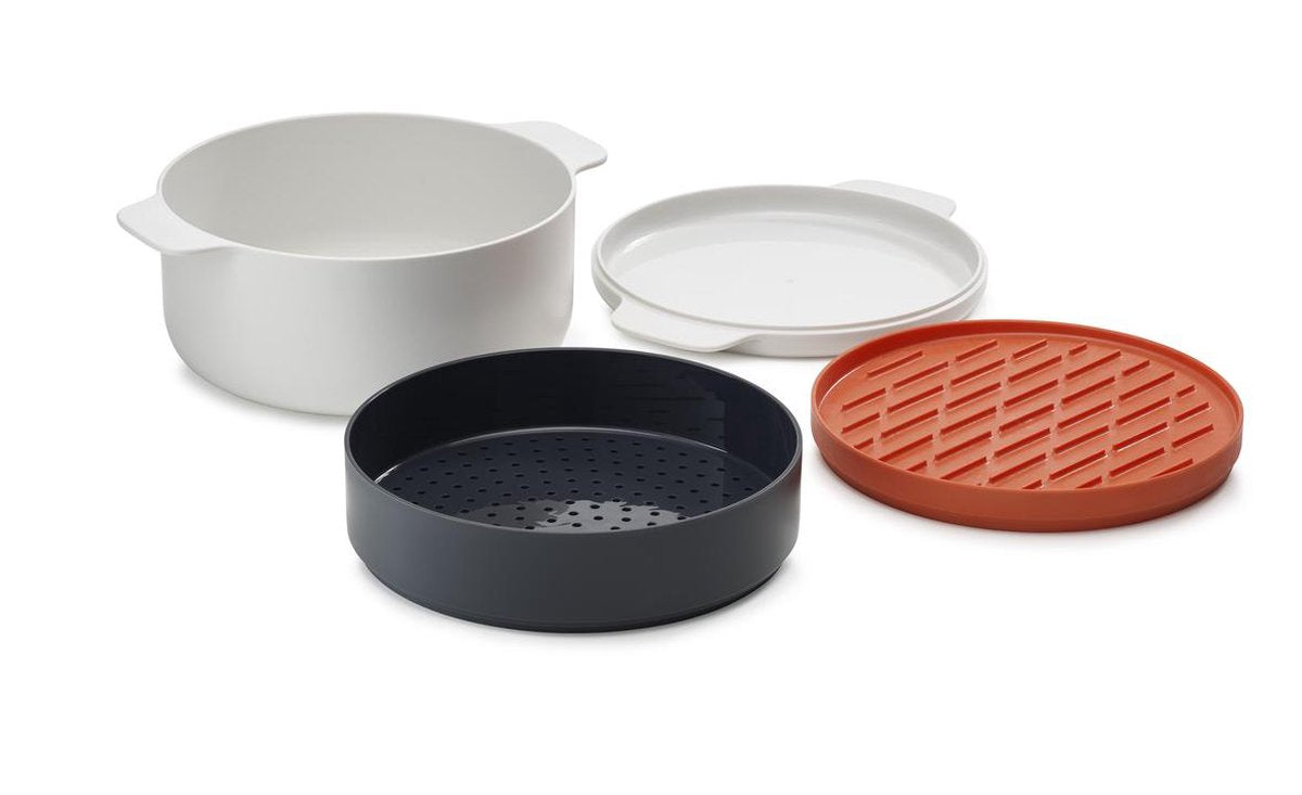 Set da cucina per microonde Joseph Joseph M-Cuisine – Set impilabile da 4 pezzi con inserto per vapore, griglia e pentola da 2 litri