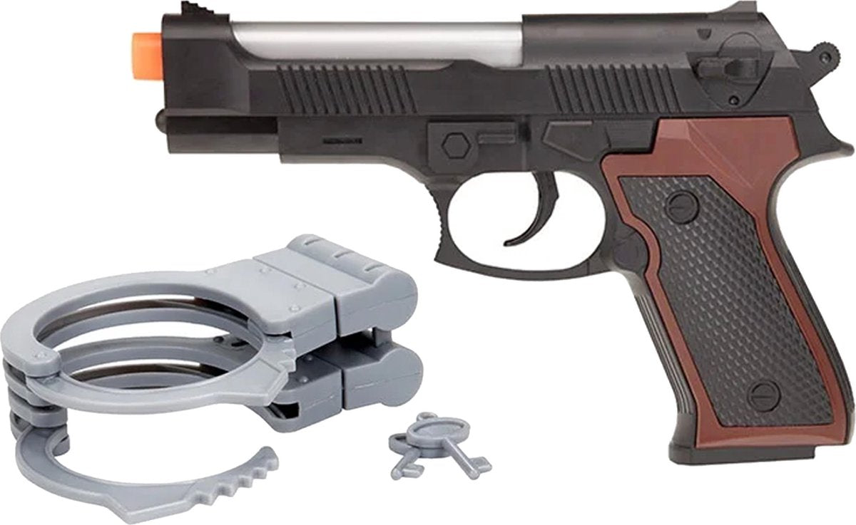 La polizia ha set di manette e pistola con luce e suono