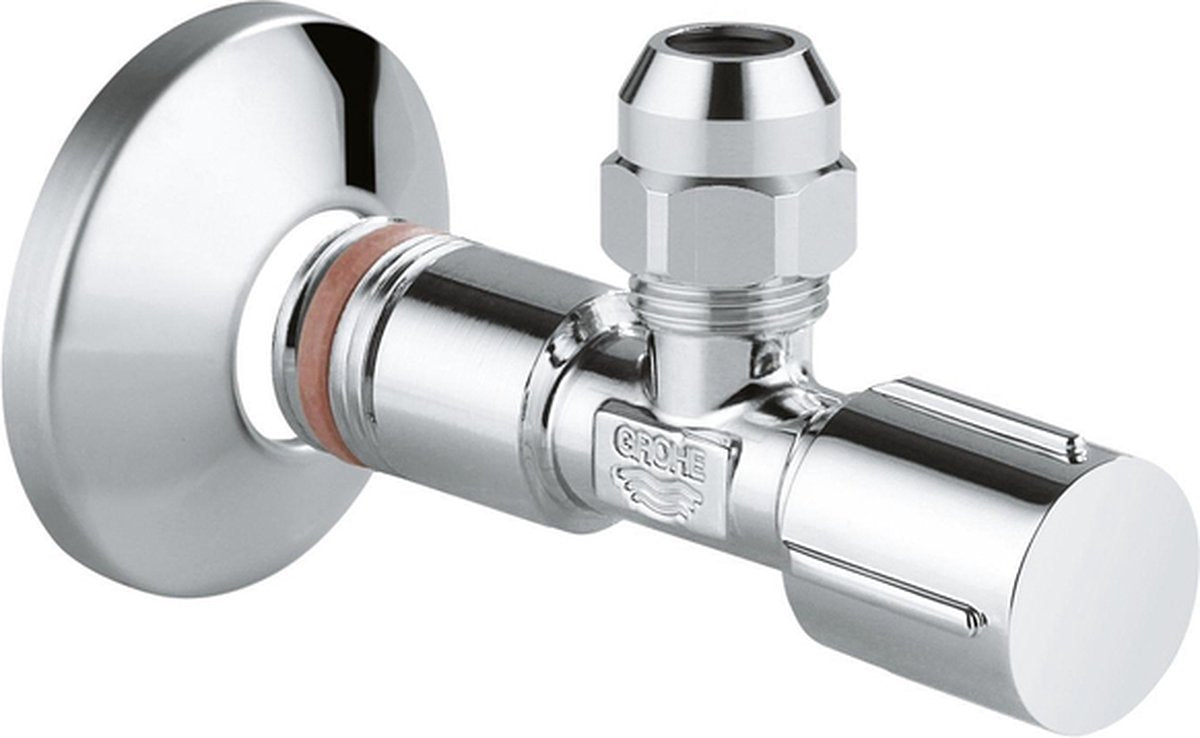 Válvula de ángulo Grohe, compresión con anillo de sellado de teflón 1 2 x 3 8 con mango de metal cromado