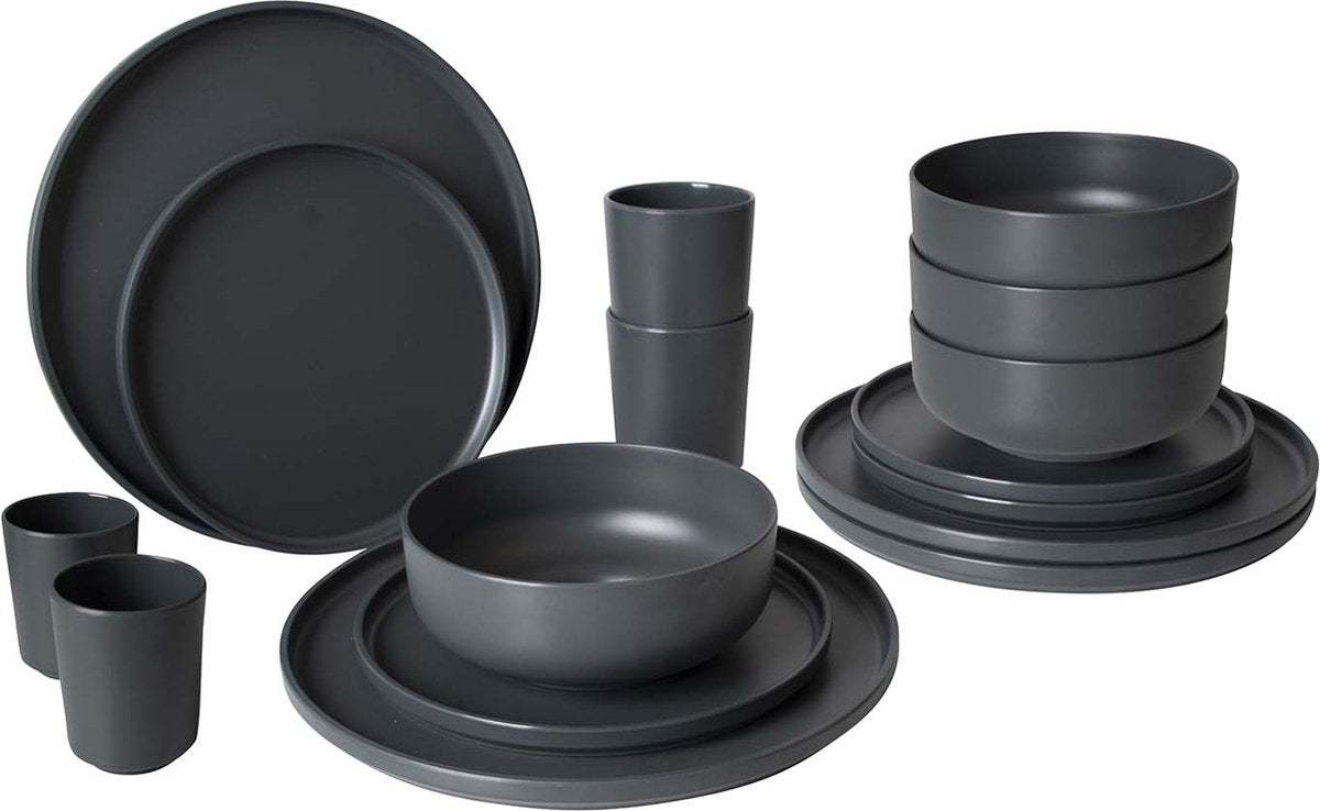 Bo-camp - industrial - servies - patom - 16 stuks - antraciet