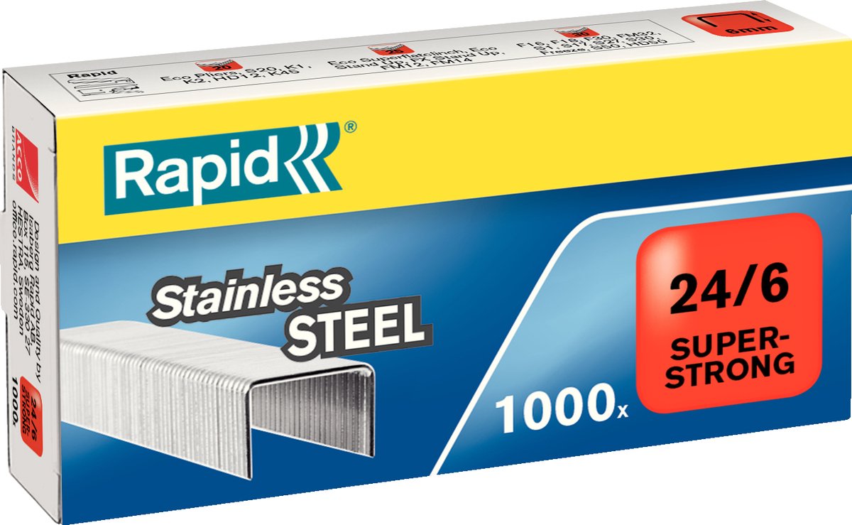 Grapas rápidas superfuertes 24 6mm - 1000 grapas - acero inoxidable
