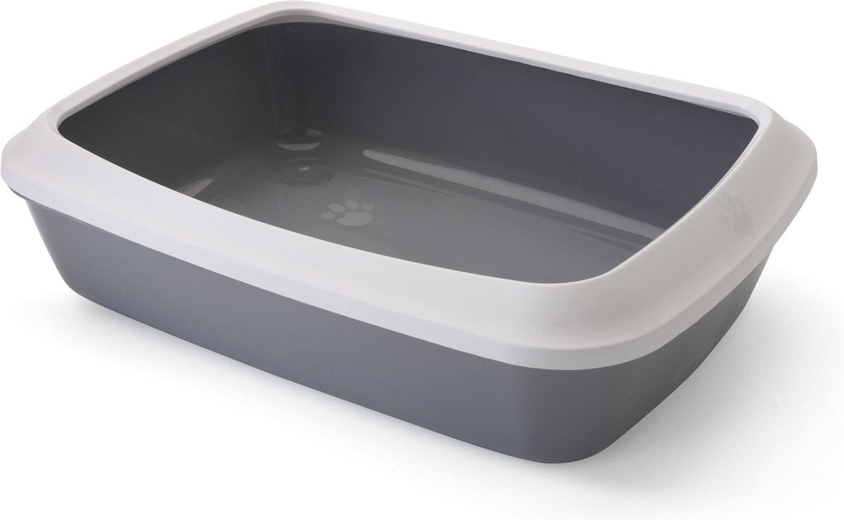Caja de arena Savic iriz con borde blanco gris frio