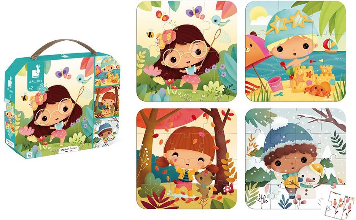 Janod - puzzle in cartone - le quattro stagioni - 6, 9, 12 e 16 pezzi