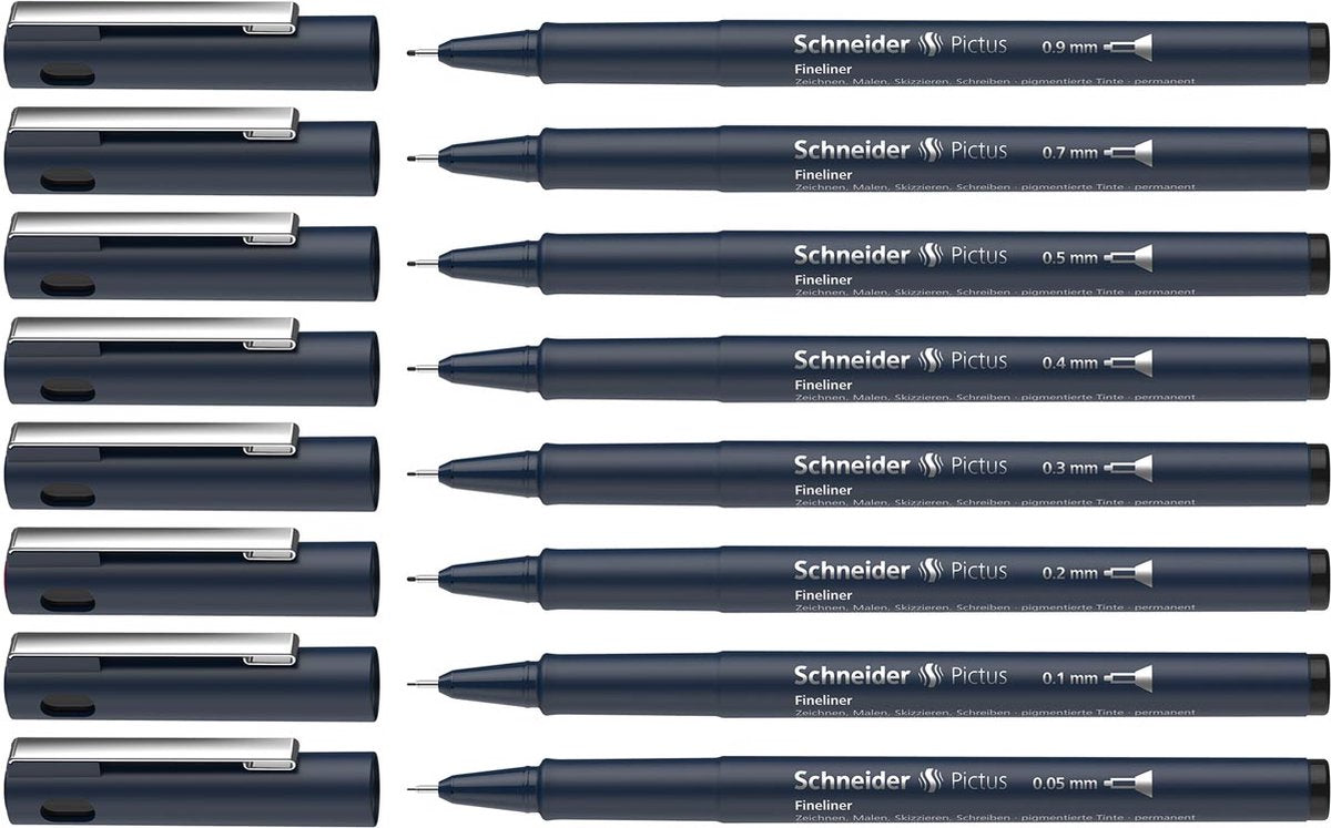 Strumenti da scrittura Schneider fineliner schneider - pictus - nero - set da 8 pezzi - s-197598