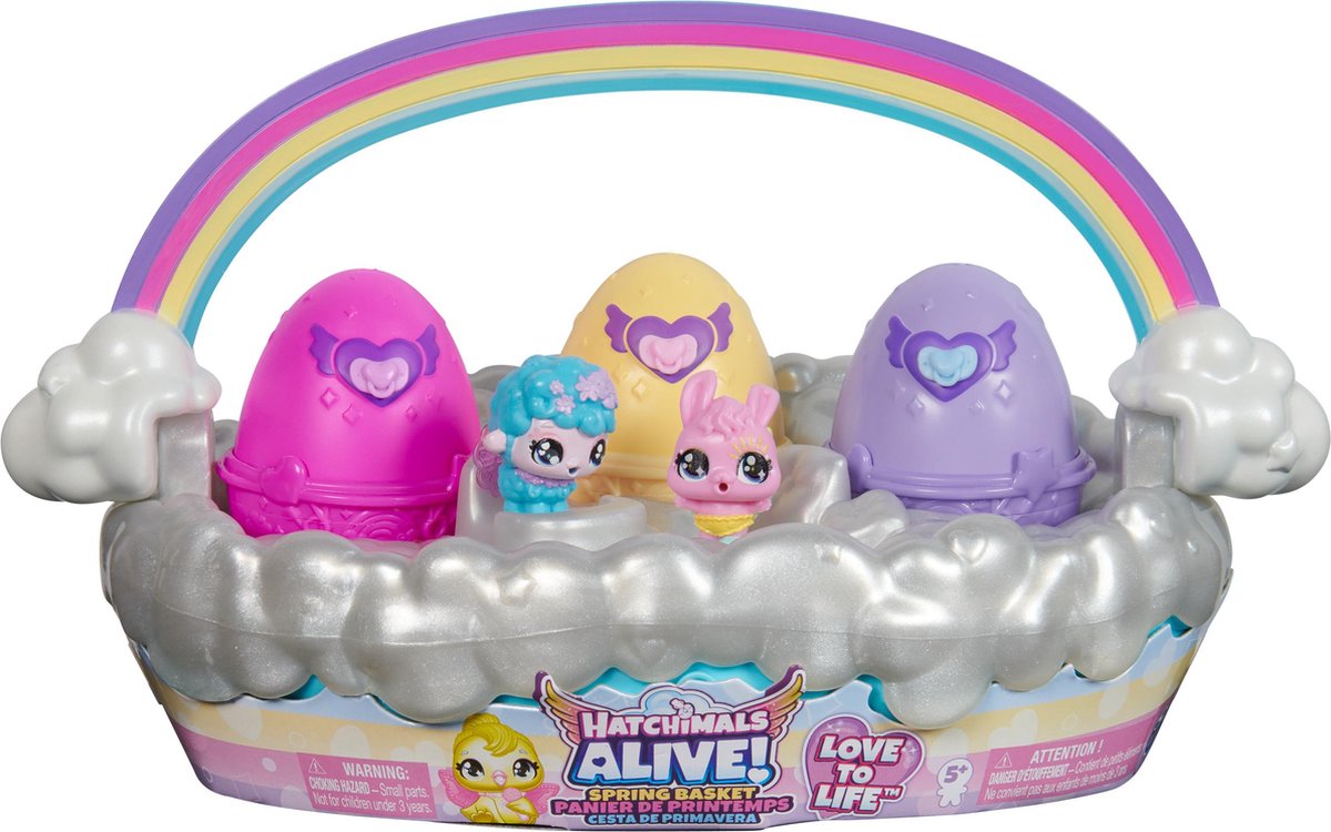 Hatchimals vivi - cestino primaverile con 6 minifigure - 3 uova che si schiudono da sole - giocattoli pasquali