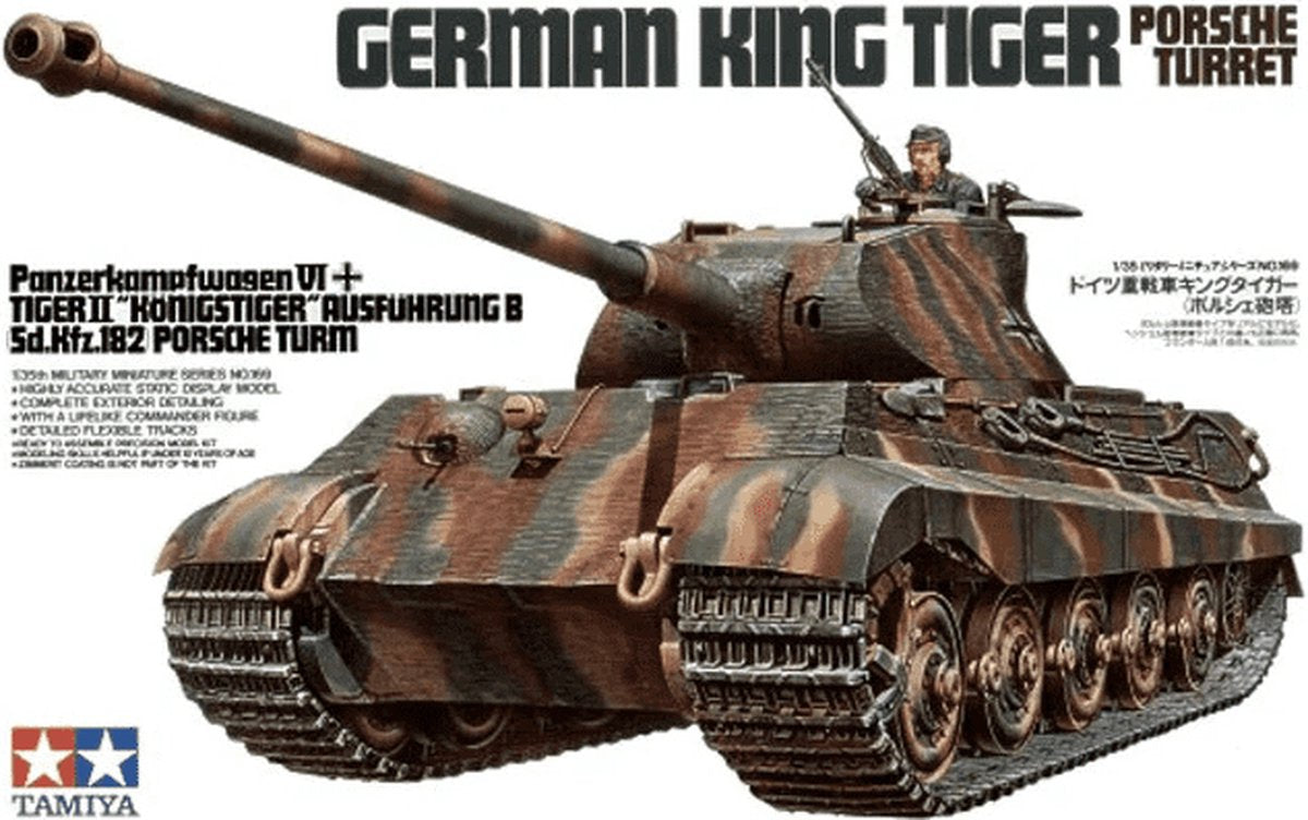 Tamiya modelbouwpakket auto - 35169 german sdkfz.182 königstiger porsche tank with figure plastic - 1:35 - modelbouw