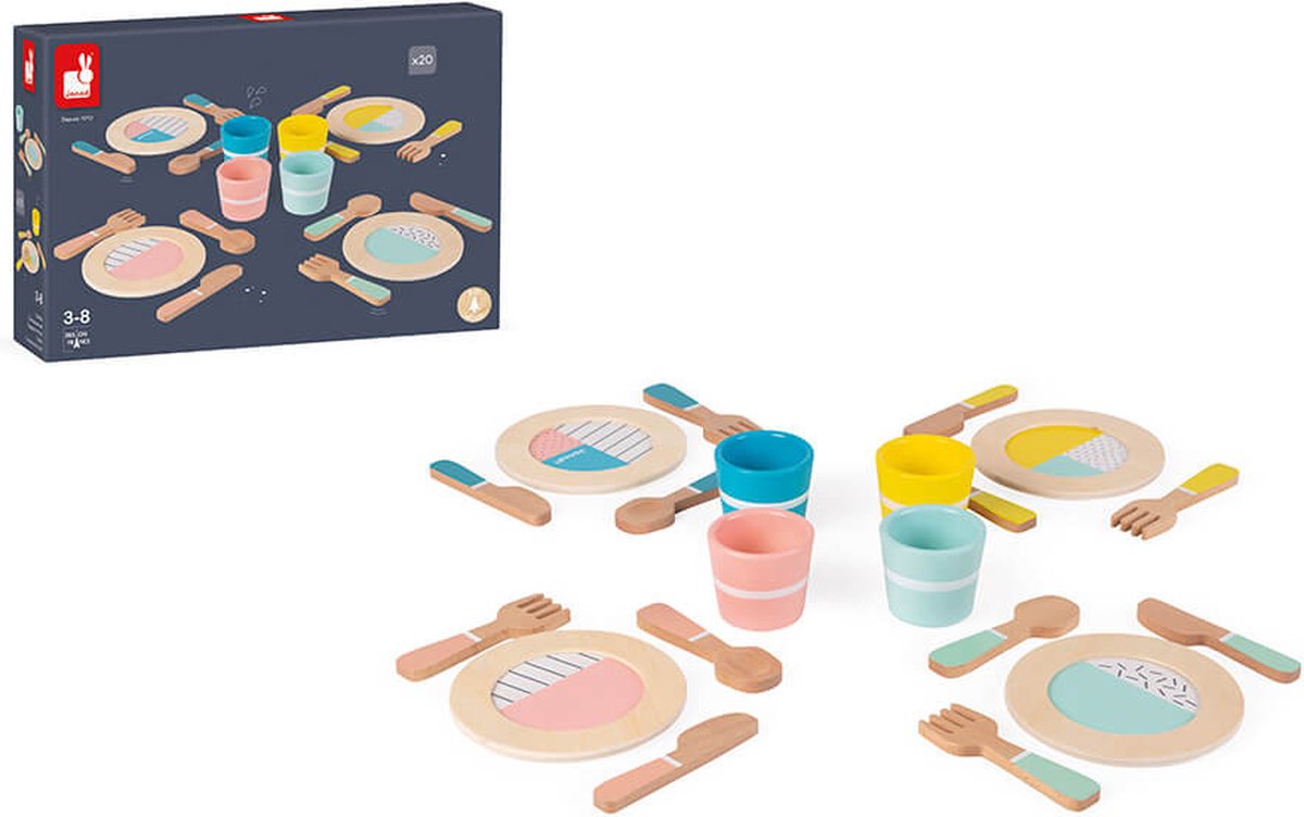Janod - stoviglie in legno - set da tè per bambole