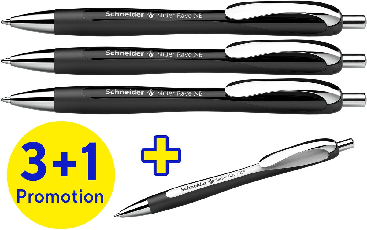 Schneider strumenti da scrittura penna a sfera schneider - slider rave trend - pennino xb - scatola assortita 3+1 in omaggio - s-132584