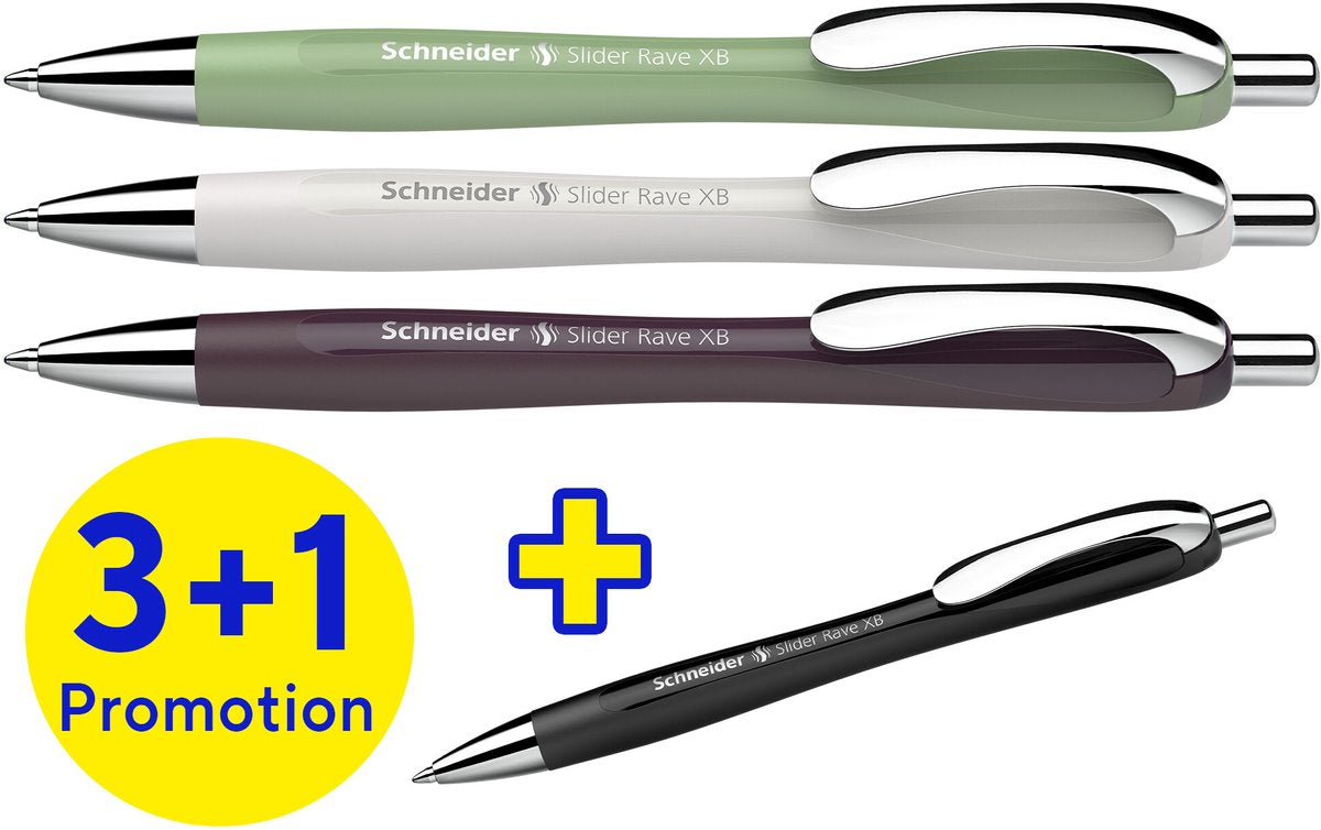 Bolígrafo schneider de instrumentos de escritura schneider - slider rave trend - plumín xb - caja surtida 3 + 1 gratis - s-132684