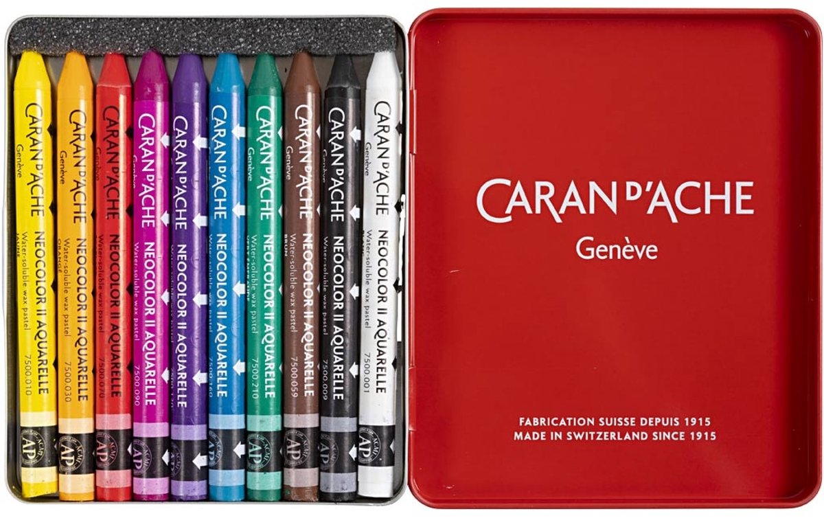 Caran dache caran d'ache neocolor ii, l: 10 cm, spessore 8,5 mm, vari colori, 10 pezzi 1 scatola