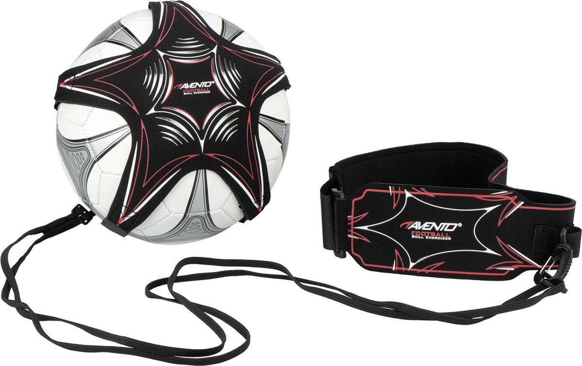 Avento voetbaltrainer met elastiek - kinderen - zwart - balmaat 3 4 5