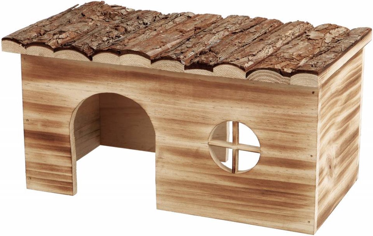 Trixie casita grande 2 salidas corteza de cobaya madera flameada 35x20x18 cm