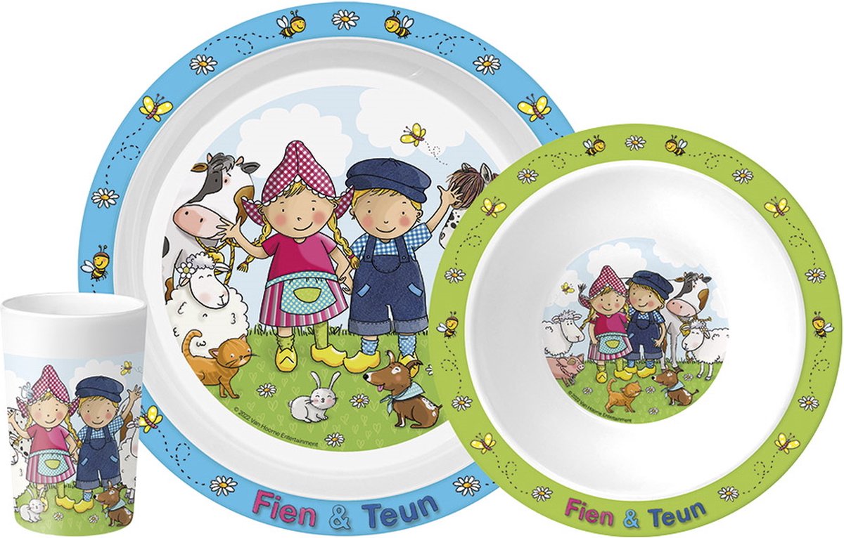 Bambolino fien en teun children's tableware set 3-piece - plate, bowl and cup - farm - toys
