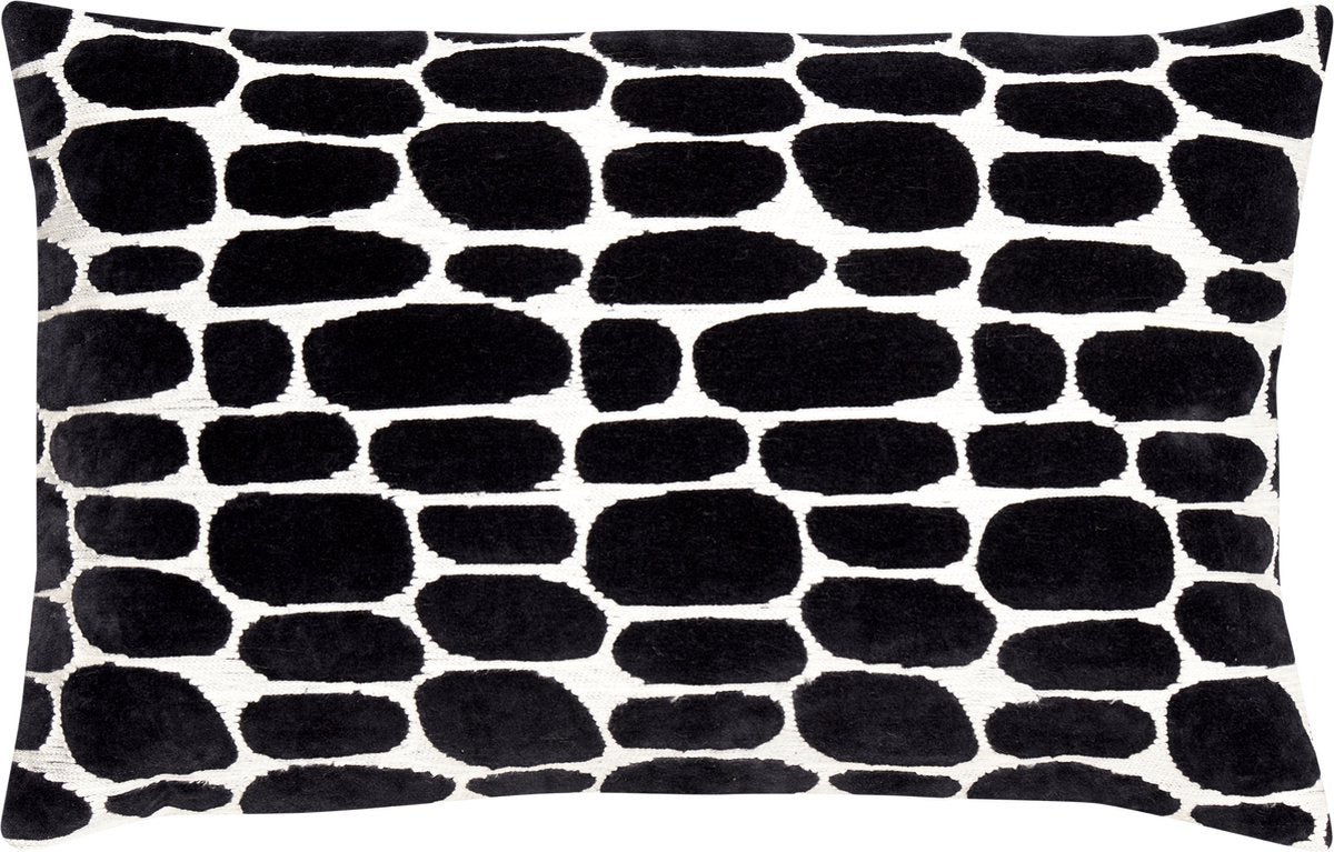 Cojín anwar de madera - terciopelo - blanco roto negro - 40x60x10
